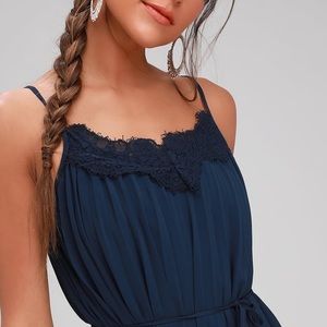 Navy Blue Pleated Midi Dress